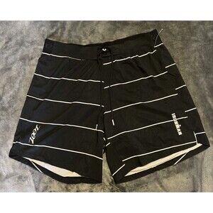 LARGE MENS BLACK Zoot 8 inch “Ironman Triathlon” board shorts Pin Stripe